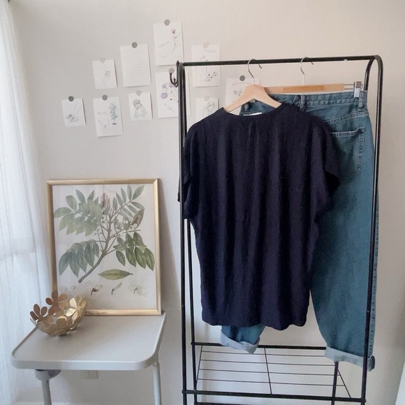 ｛Mango｝Brand New: MANGO,Testured Palazzo Tshirt, Navy blue,M size(Defective) - Picture 10 of 10